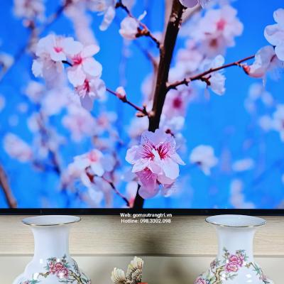 Cặp Bình Sứ Hoạ Tiết Chim - Hoa Mẫu Đơn Cao Cấp